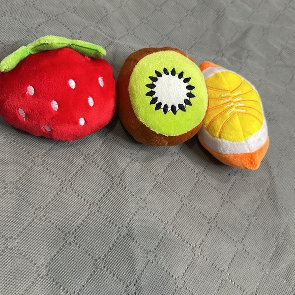 Vibrant Plush Dog Toy Set - Small to Medium Dog Kiwi, Strawberry, Orange - Picture 2 of 4